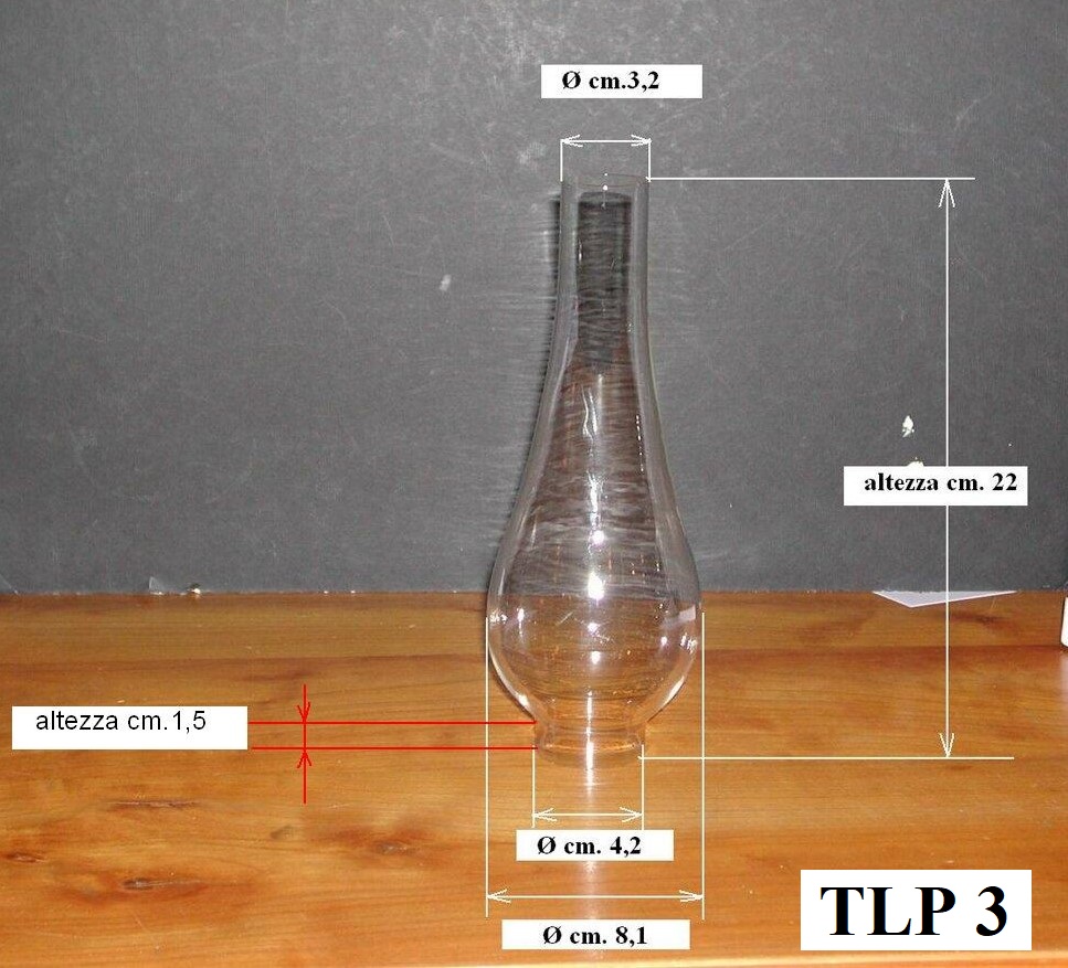 Vetri di ricambio campane e tubi per lumi a petrolio: Vetro di ricambio  tubo per lume a petrolio mod. Vienna Ø 4 Art. TLP 3